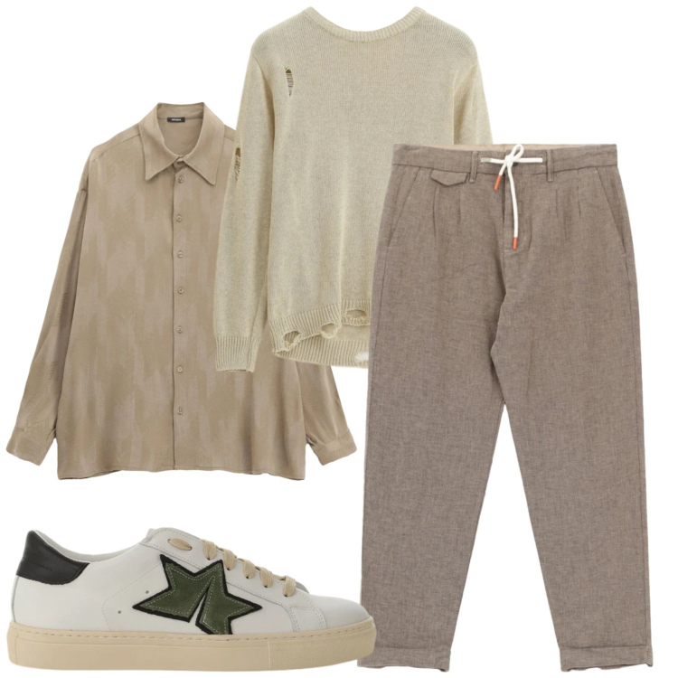 Outfit uomo - Nel week end. Stile Casual per Tutti i giorni. Abbinamento con camicie, maglieria, pantaloni, sneakers.
