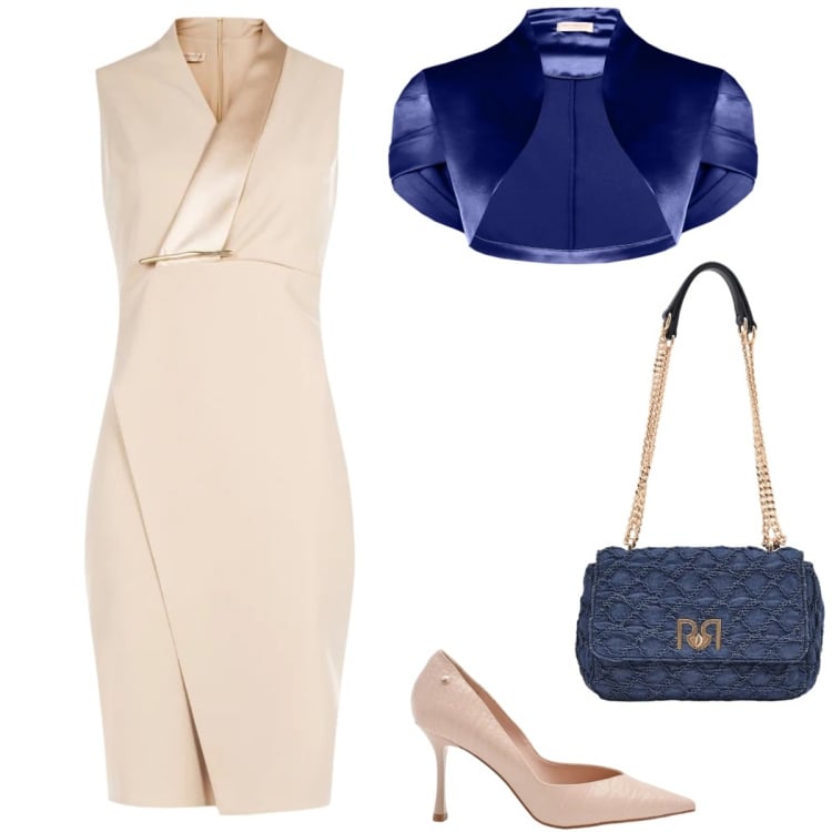 Outfit donna - Total look #2358848. Stile Chic per Cerimonia. Abbinamento con vestiti asimmetrici, décolleté, borse a spalla, bolero.