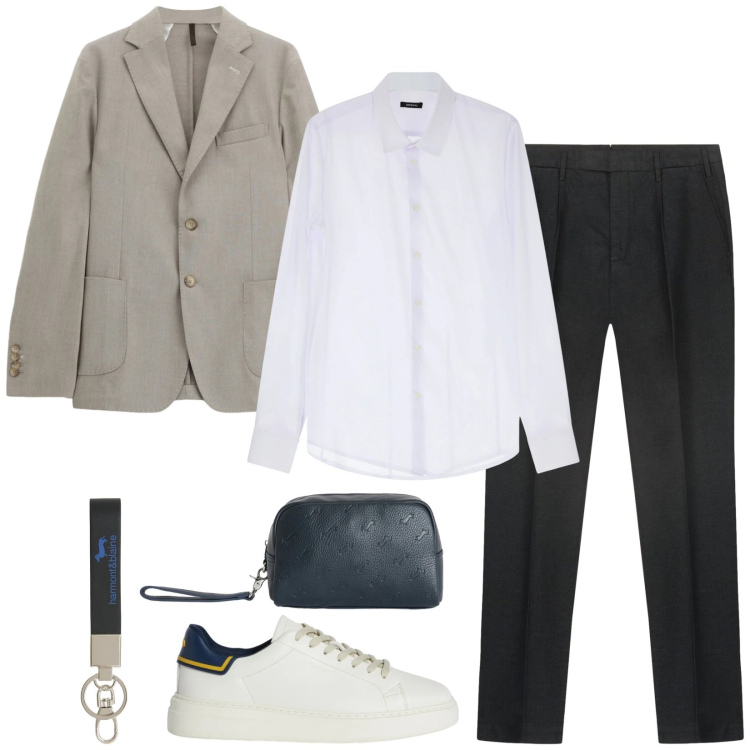 Outfit uomo - Total look #2358898. Stile Business/Elegante per Ufficio. Abbinamento con sneakers, portachiavi, borse sportive, camicie, giacche, pantaloni.