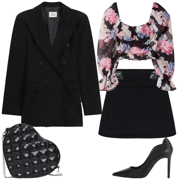 Outfit donna - Romantic Power Chic. Stile Casual chic per Serata fuori. Abbinamento con borse a tracolla, bluse, minigonne, décolleté, blazer, gonne lunghe.