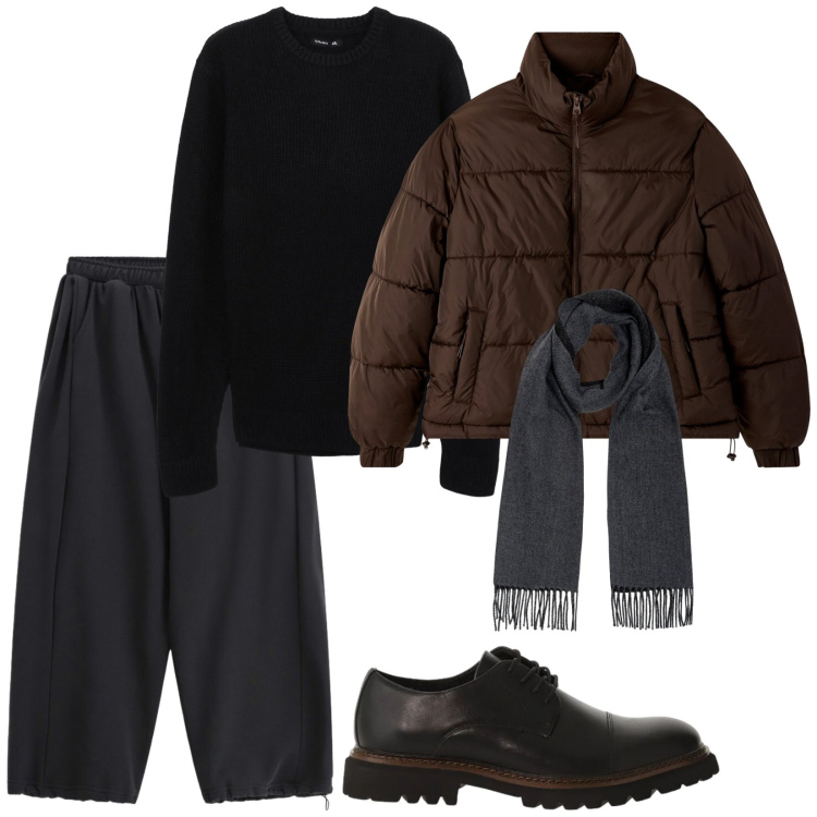 Outfit uomo - Gli ultimi freddi. Stile Urban per Tutti i giorni. Abbinamento con maglieria, bomber, pantaloni, scarpe stringate, sciarpe.