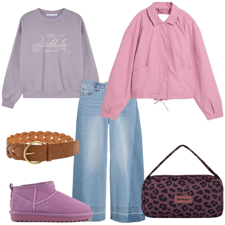 Outfit donna - In giro per la città. Stile Casual per Tutti i giorni. Abbinamento con bomber, jeans, felpe, cinture, borse a spalla, stivali.