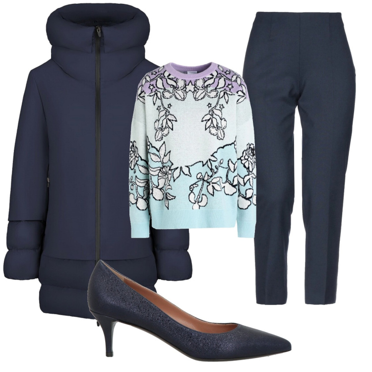 Outfit donna - Total look #2359109. Stile Bon Ton per Ufficio. Abbinamento con pantaloni capri, pullovers, décolleté, piumini.