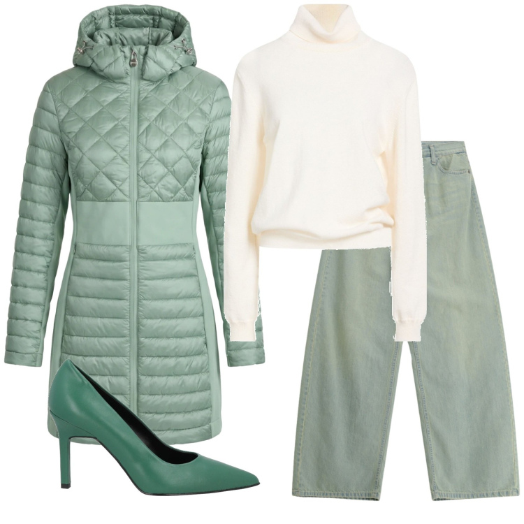 Outfit donna - Total look #2359113. Stile Bon Ton per Ufficio. Abbinamento con décolleté, maglieria, piumini, jeans.