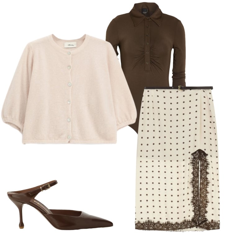 Outfit donna - Serata chic. Stile Chic per Serata fuori. Abbinamento con body, gonne lunghe, cardigans, décolleté.