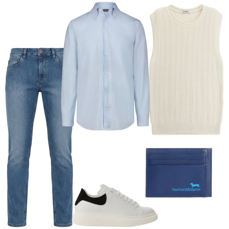 Outfit uomo - Total look #2359169. Stile Casual per Tutti i giorni. Abbinamento con jeans, portafogli, maglieria, sneakers, camicie.