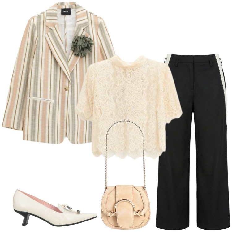 Outfit donna - Total look #2359171. Stile Bon Ton per Cerimonia. Abbinamento con marsupi, décolleté, pantaloni, top, blazer.