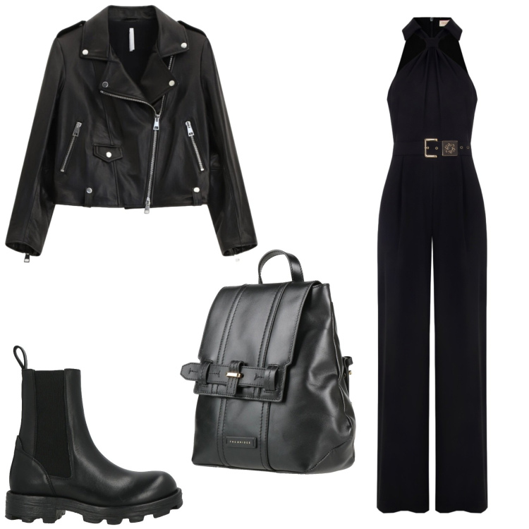 Outfit donna - Serata rock. Stile Rock per Serata fuori. Abbinamento con zaini, stivaletti chelsea, giacche, tute.