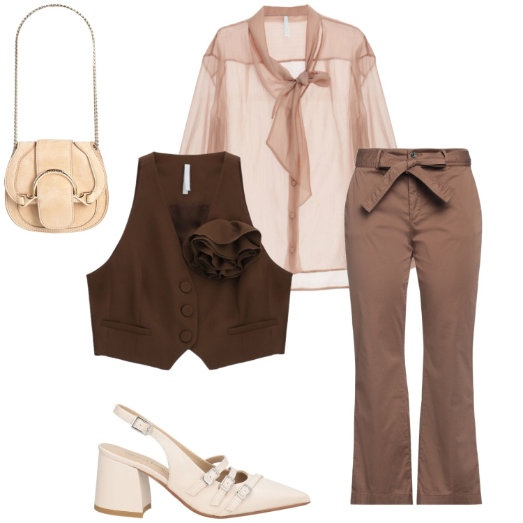 Outfit donna - Total look #2359218. Stile Chic per Serata fuori. Abbinamento con marsupi, décolleté, pantaloni, camicie, gilet.