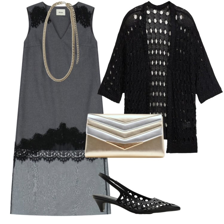 Outfit donna - Una sera d\'estate. per Serata fuori. Abbinamento con cardigans, décolleté, vestiti midi/longuette, collane, pochette.