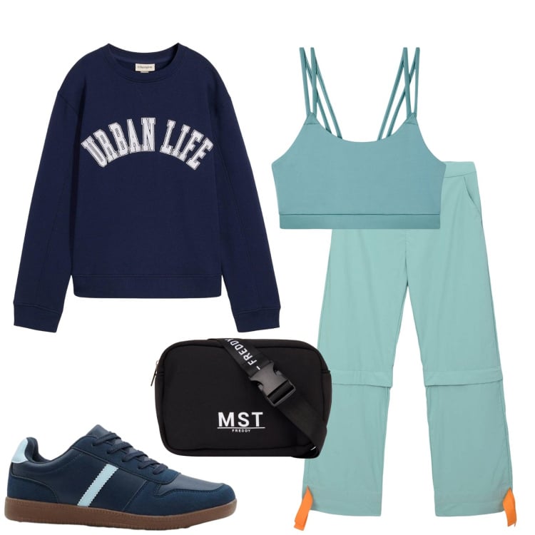 Outfit donna - Total look #2359223. Stile Sporty chic per Sport. Abbinamento con felpe, sneakers, pantaloni cargo, canottiere, borse sportive.