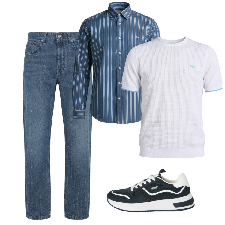 Outfit uomo - Casual blu. Stile Casual per Tutti i giorni. Abbinamento con jeans, camicie, sneakers, t-shirt.