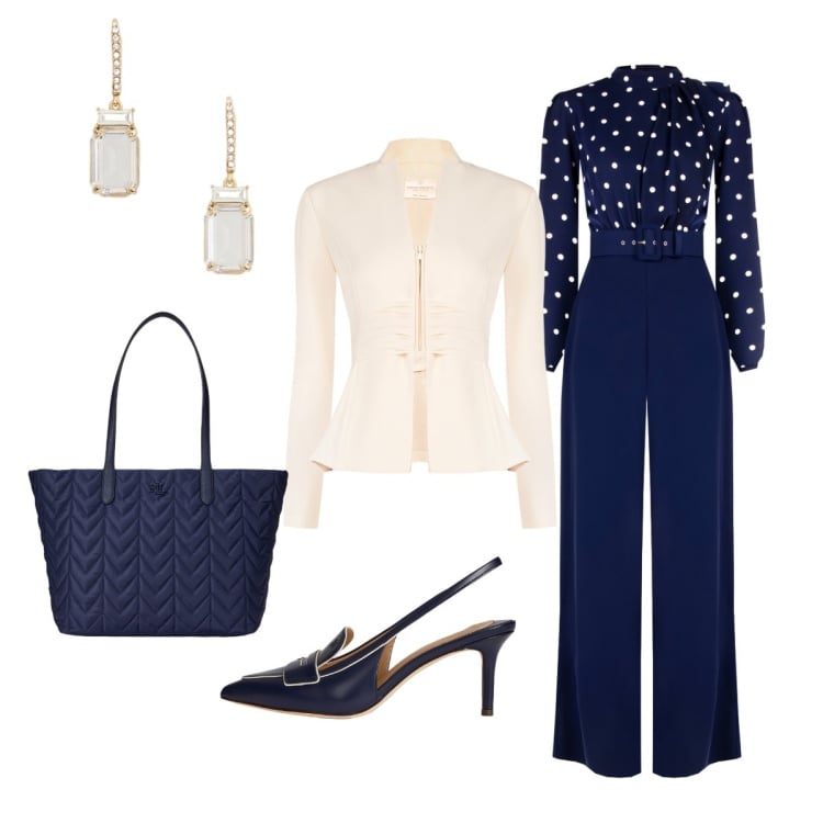 Outfit donna - Cerimonia. Stile Chic per Cerimonia. Abbinamento con tute, blazer, décolleté, orecchini, borse tote.