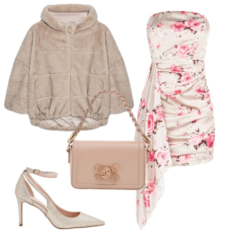 Outfit donna - La vie en rose. Stile Glamour per Cerimonia. Abbinamento con ecopellicce, vestiti corti, pochette, décolleté.