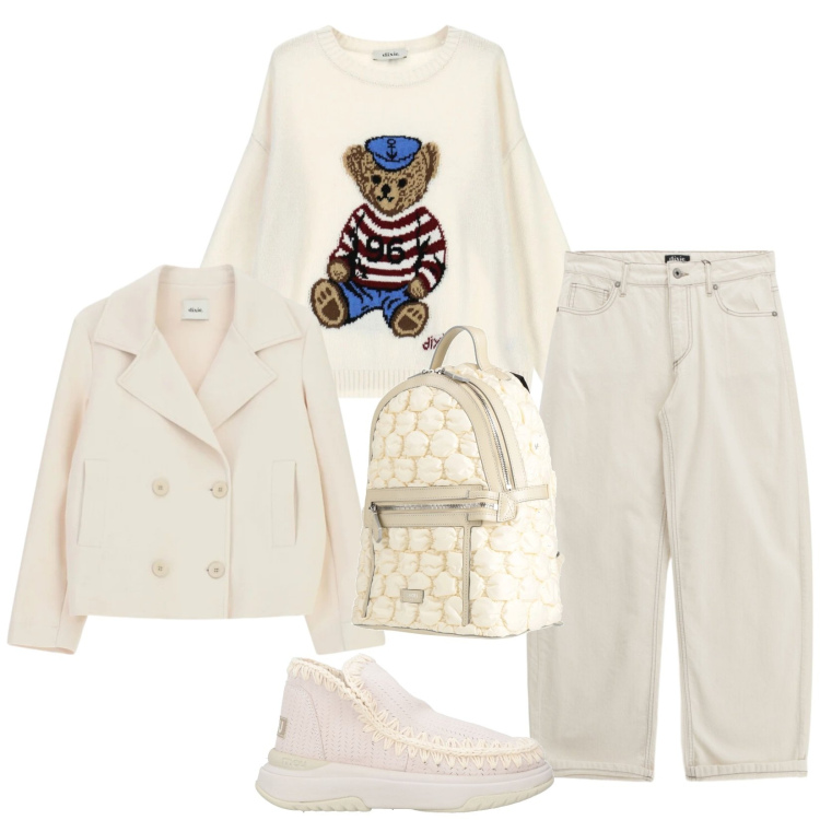 Outfit donna - Total look #2359272. Stile Casual chic per Tutti i giorni. Abbinamento con zaini, stivaletti, maglieria, blazer, pantaloni.