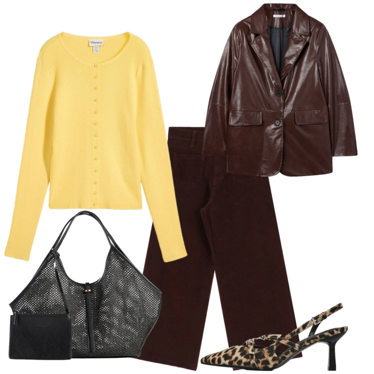 Outfit donna - Total look #2359274. Stile Chic per Serata fuori. Abbinamento con shopping bag, cardigans, décolleté, blazer, pantaloni.