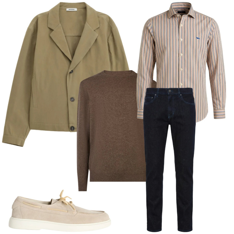 Outfit uomo - Total look #2359276. Stile Trendy per Ufficio. Abbinamento con camicie, jeans, scarpe stringate, giacche, maglieria.
