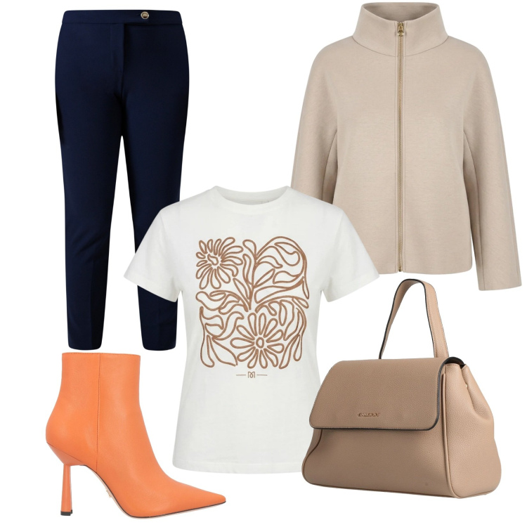 Outfit donna - In città. Stile Casual chic per Tutti i giorni. Abbinamento con stivaletti, zaini, caban, pantaloni skinny, t-shirt.