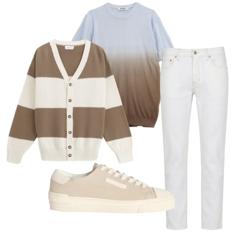 Outfit uomo - Total look #2359279. Stile Trendy per Serata speciale. Abbinamento con sneakers, jeans, cardigans, t-shirt.