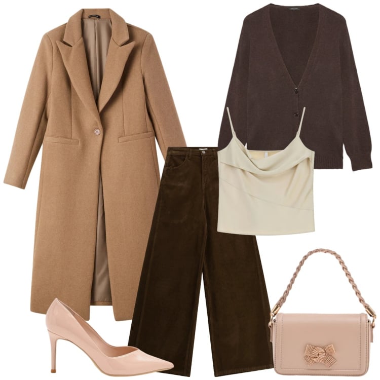 Outfit donna - Total look #2359287. Stile Bon Ton per Serata fuori. Abbinamento con cardigans, cappotti, pochette, décolleté, canottiere, pantaloni a palazzo.