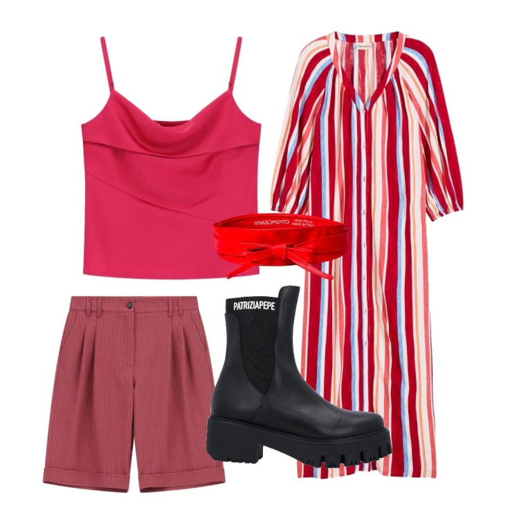 Outfit donna - Pronta per il week end di marzo. Stile Trendy per Tutti i giorni. Abbinamento con stivaletti, caftani, canottiere, bermuda, cinture.