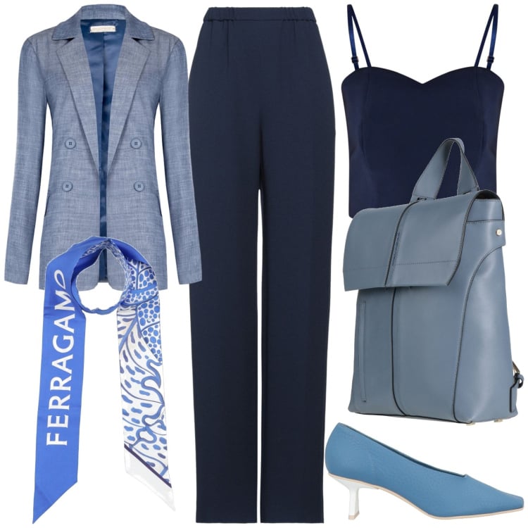 Outfit donna - Nel blu.... Stile Casual chic per Tutti i giorni. Abbinamento con pantaloni, décolleté, zaini, sciarpe, top, blazer.
