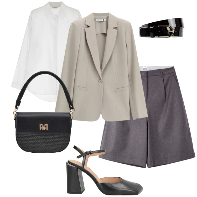 Outfit donna - Chic in bermuda. Stile Chic per Tutti i giorni. Abbinamento con décolleté, cinture, bermuda, camicie, blazer, borse a spalla.