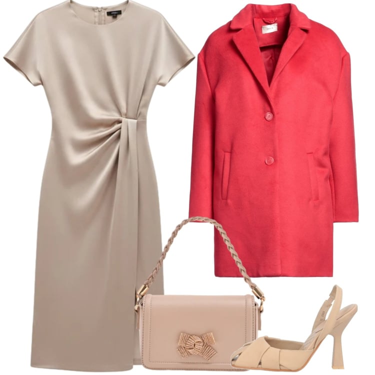 Outfit donna - Il tocco di colore. Stile Chic per Serata fuori. Abbinamento con décolleté, cappotti, pochette, vestiti midi/longuette.