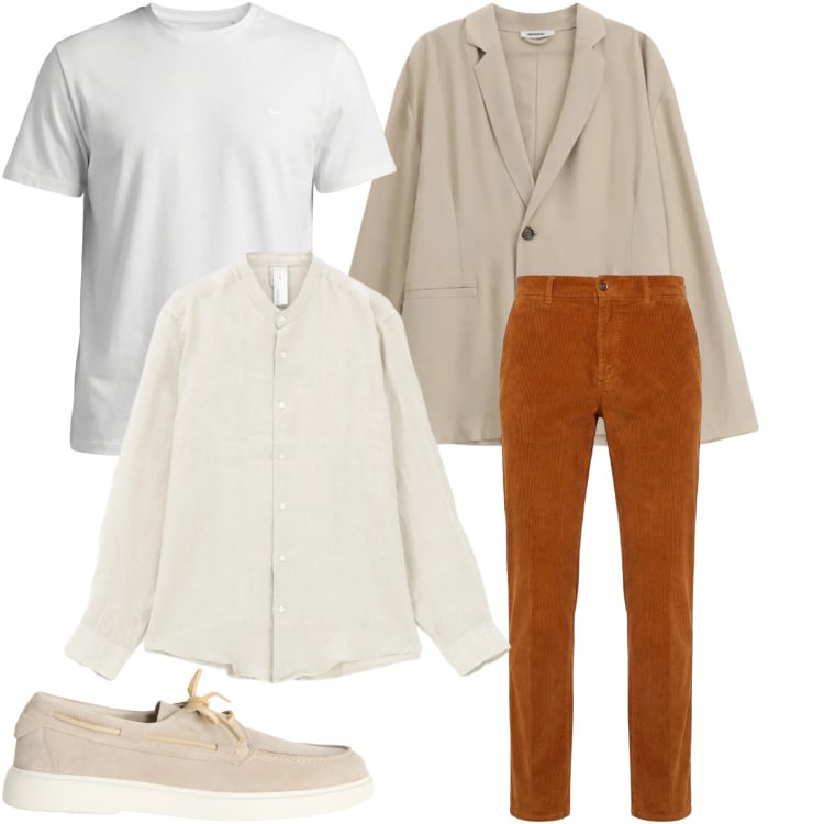 Outfit uomo - Texture Materiche e Toni Speziati. Stile Casual per Tutti i giorni. Abbinamento con pantaloni chino, t-shirt, scarpe stringate, giacche, camicie.