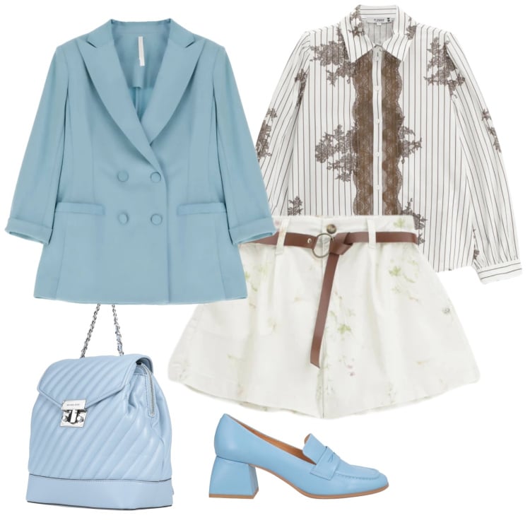 Outfit donna - Total look #2359339. Stile Bon Ton per Tutti i giorni. Abbinamento con zaini, mocassini, blazer, shorts, camicie.