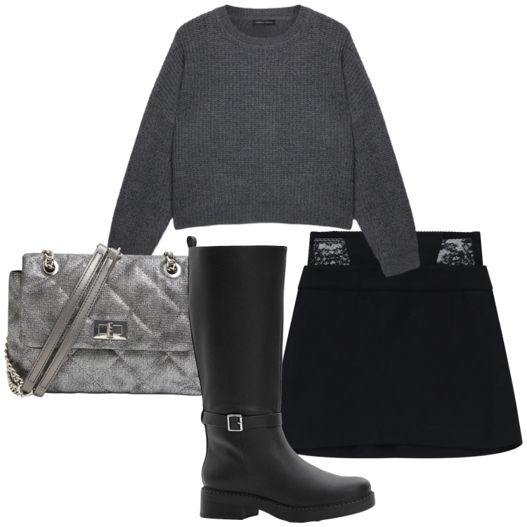 Outfit donna - Total look #2359406. Stile Basic per Tutti i giorni. Abbinamento con stivali, borse a tracolla, minigonne, maglieria.