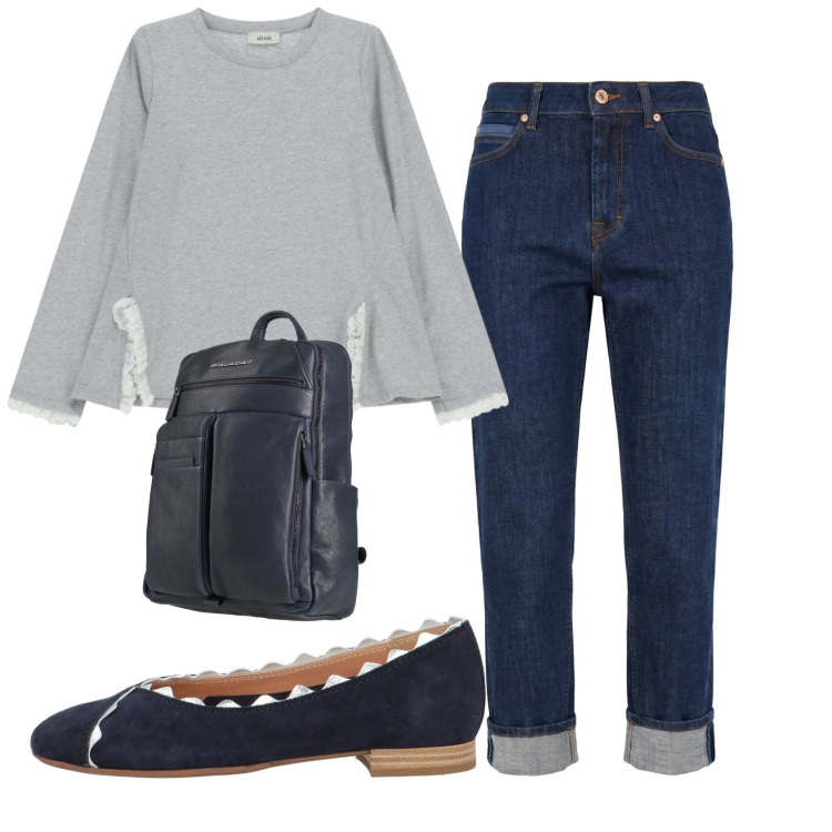Outfit donna - Total look #2359413. Stile Casual chic per Ufficio. Abbinamento con zaini, ballerine, jeans, t-shirt.