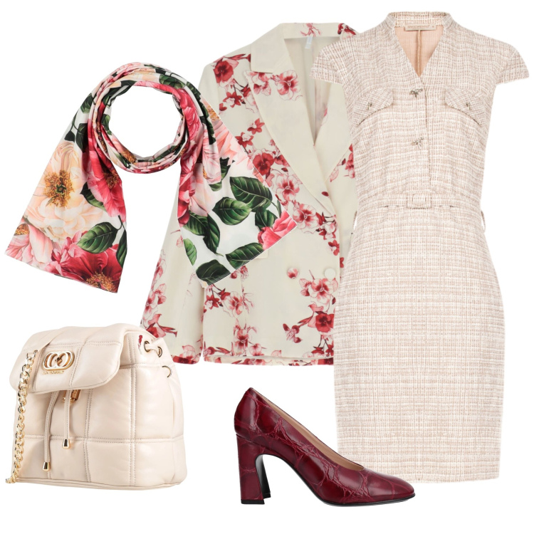 Outfit donna - Total look #2359432. Stile Chic per Serata fuori. Abbinamento con décolleté, sciarpe, valigie, blazer, vestiti midi/longuette.