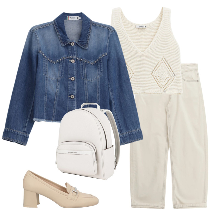 Outfit donna - Total look #2359433. Stile Casual chic per Tutti i giorni. Abbinamento con mocassini, zaini, pantaloni, blazer, top.