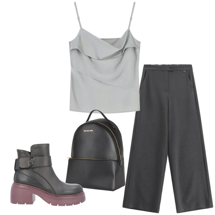 Outfit donna - Total look #2359436. Stile Glamour per Ufficio. Abbinamento con zaini, stivaletti, canottiere, pantaloni a palazzo.