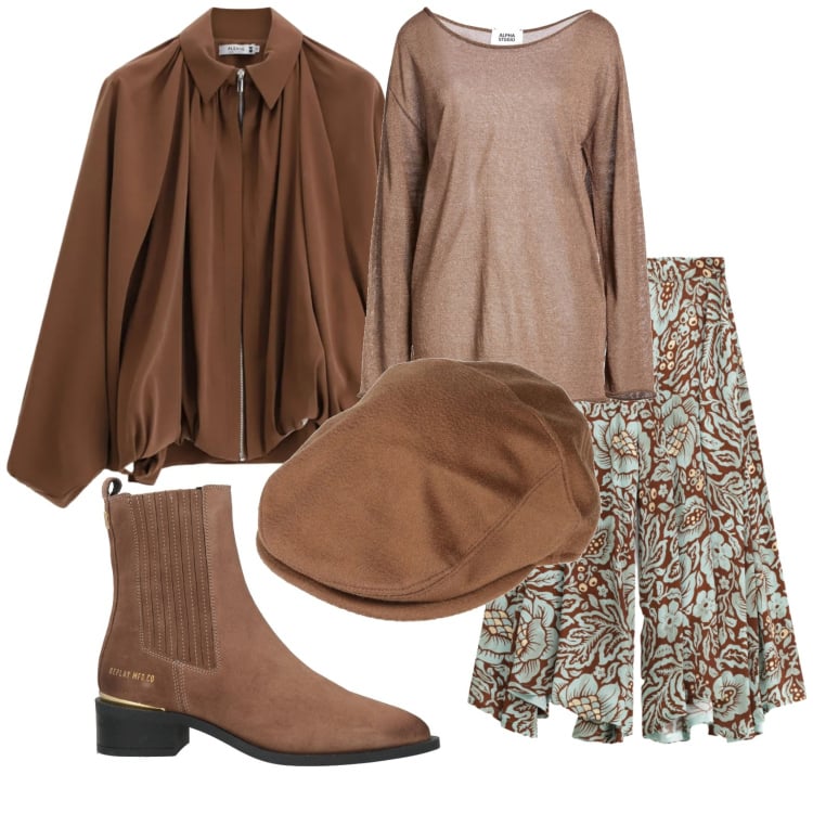 Outfit donna - Total look #2359443. Stile Trendy per Tutti i giorni. Abbinamento con stivaletti chelsea, cappelli, pullovers, pantaloni a palazzo, bomber.