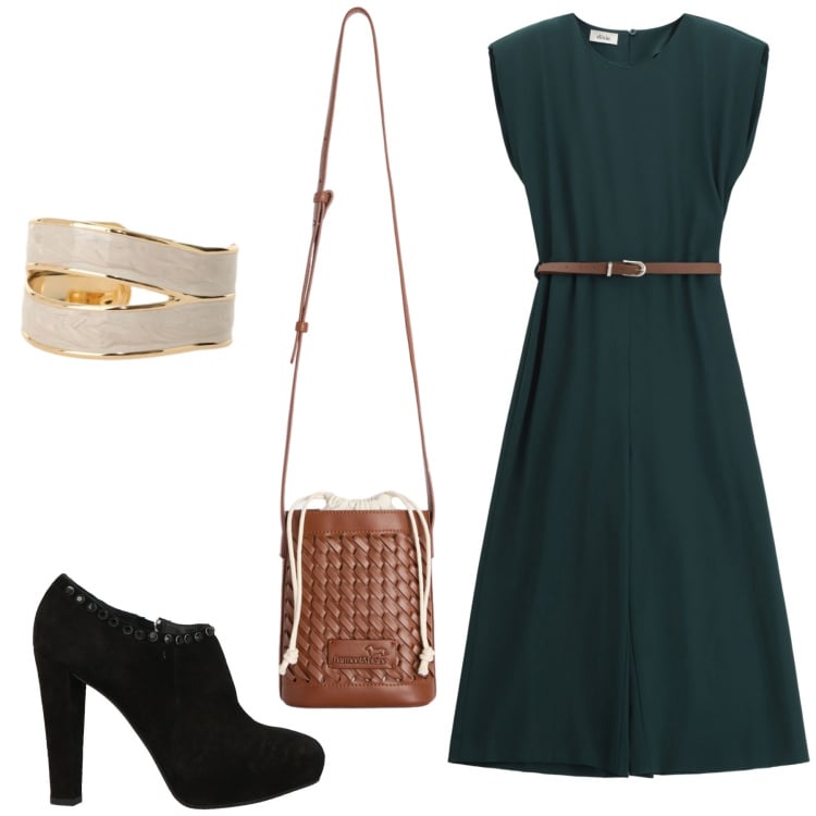 Outfit donna - Total look #2359454. Stile Bon Ton per Serata fuori. Abbinamento con stivaletti, borse a secchiello, anelli, tute.