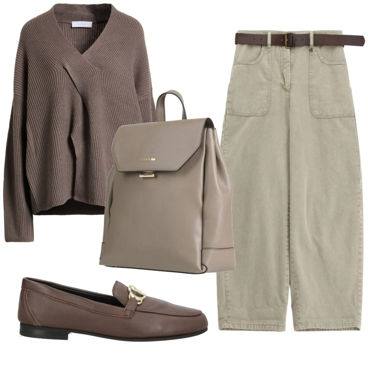 Outfit donna - Total look #2359456. Stile Basic per Ufficio. Abbinamento con zaini, mocassini, pullovers, pantaloni a palazzo.