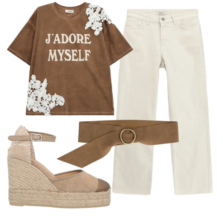 Outfit donna - Total look #2359473. Stile Basic per Tutti i giorni. Abbinamento con espadrillas, t-shirt, cinture, pantaloni.