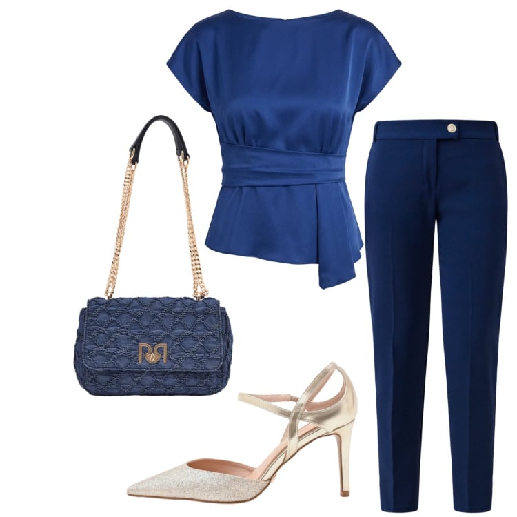 Outfit donna - Total look #2359474. Stile Chic per Serata fuori. Abbinamento con pantaloni, décolleté, borse a spalla, bluse.