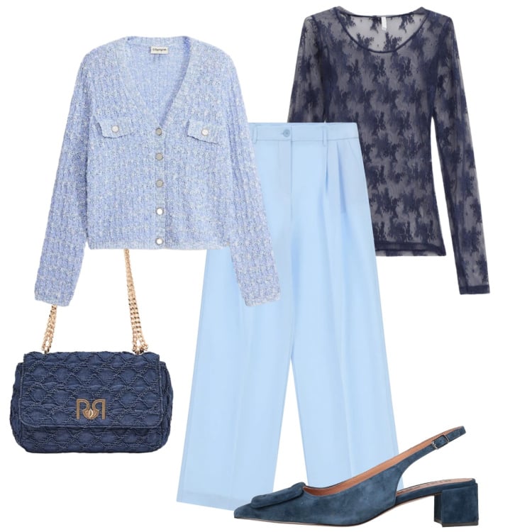 Outfit donna - Un cardigan elegante. Stile Glamour per Cerimonia. Abbinamento con décolleté, cardigans, bluse, pantaloni a palazzo, borse a spalla.
