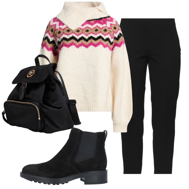 Outfit donna - Total look #2359600. Stile Basic per Tutti i giorni. Abbinamento con stivaletti chelsea, zaini, maglieria, pantaloni.