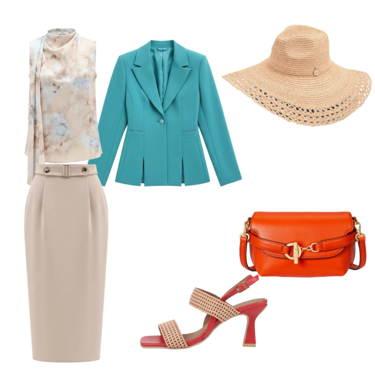 Outfit donna - Mar corallo. Stile Chic per Cerimonia. Abbinamento con sandali in pelle, top, blazer, gonne longuette, cappelli, borse a tracolla.