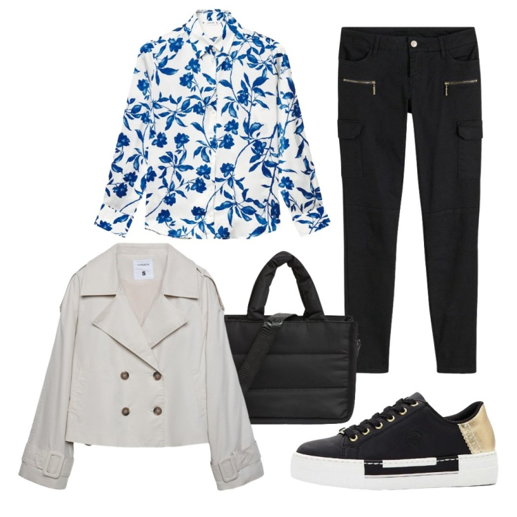 Outfit donna - Total look #2359648. Stile Casual chic per Tutti i giorni. Abbinamento con sneakers, pantaloni cargo, shopping bag, caban, camicie.