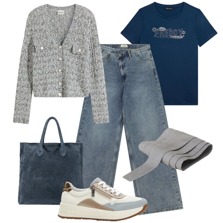 Outfit donna - Comoda per commissioni. Stile Sporty chic per Tutti i giorni. Abbinamento con cardigans, sneakers, cinture, jeans, t-shirt, borse a mano.