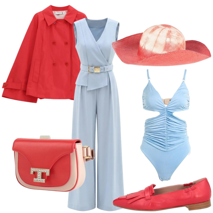 Outfit donna - T tempeste calde. Stile Glamour per Cerimonia. Abbinamento con mocassini, body, cappelli, marsupi, giacche, tute.