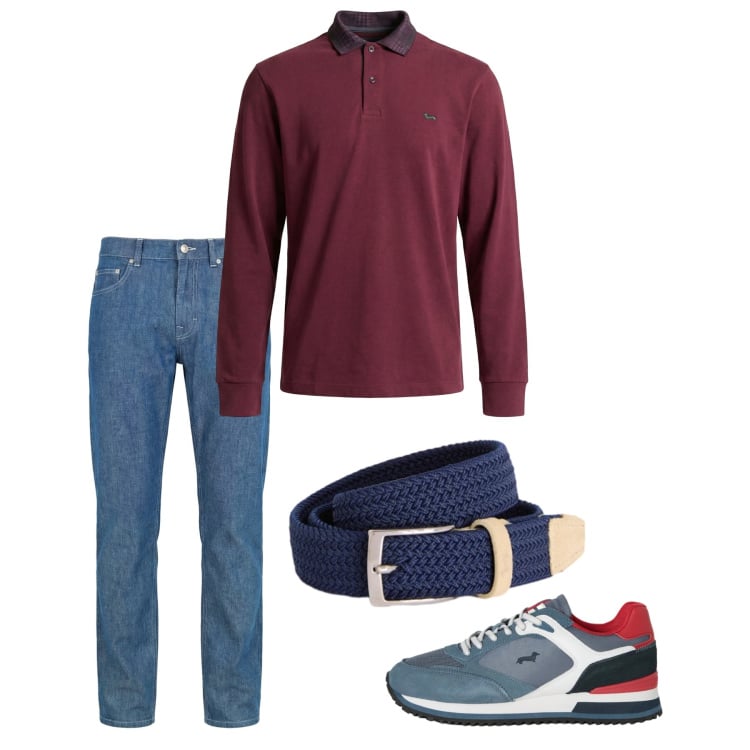 Outfit uomo - Casual sporty. Stile Casual per Tutti i giorni. Abbinamento con sneakers, jeans, cinture, polo.