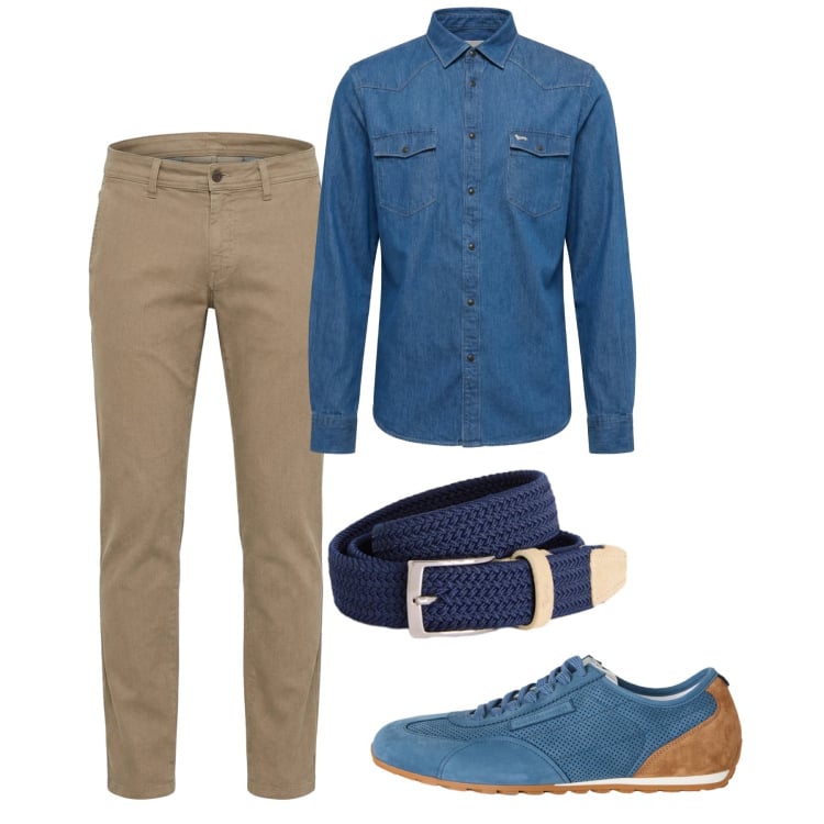 Outfit uomo - Marzo. Stile Casual per Tutti i giorni. Abbinamento con sneakers, cinture, camicie, pantaloni.