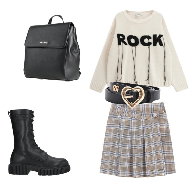 Outfit donna - Rebel Preppy. Stile Preppy per Tutti i giorni. Abbinamento con zaini, stivaletti, maglieria, cinture, gonne.