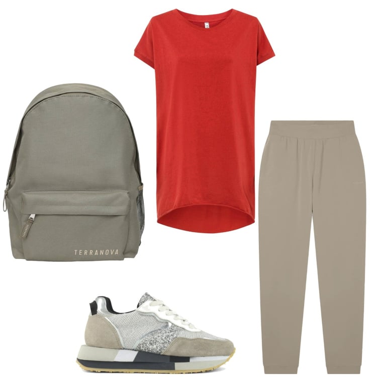 Outfit donna - Total look #2359701. Stile Casual per Tutti i giorni. Abbinamento con maglieria, zaini, pantaloni, sneakers.